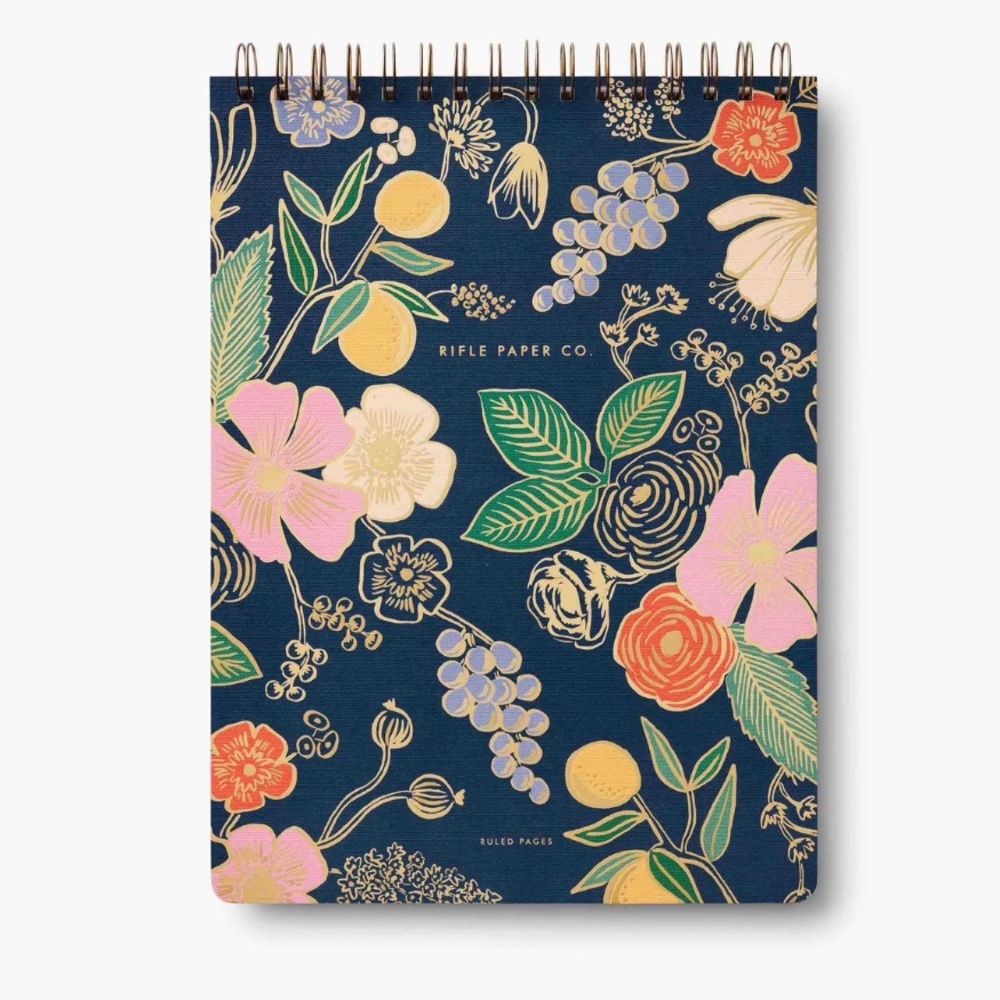 Rifle Paper Company Large Top Spiral Notebook Colette Floral Blue Boho Gold